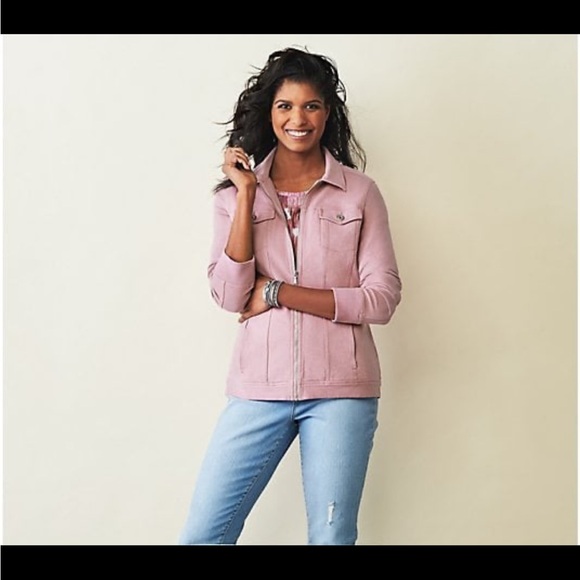 Denim & Co. Comfy Knit Denim Zip-Front Jean Jacket A349249 QVC NWT Size XL - Picture 1 of 9